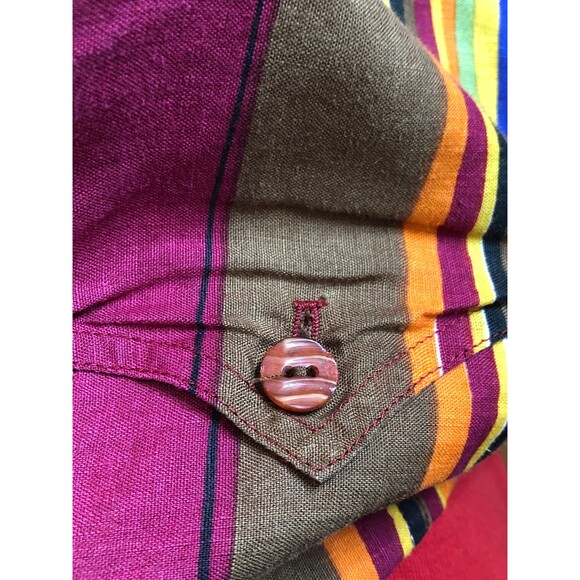 1990s SUI by ANNA SUI Colorful Striped Button Up Linen Blouse W/Pockets. S-M - Picture 5 of 10